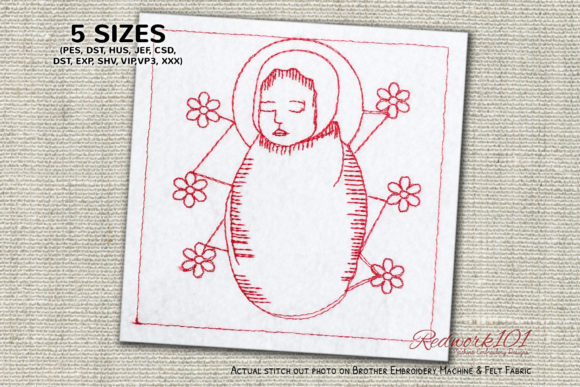 Baby Jesus Born Redwork Design