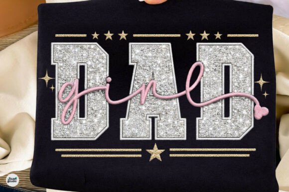 Dad Girl Glitter Faux Embroidery Shirt