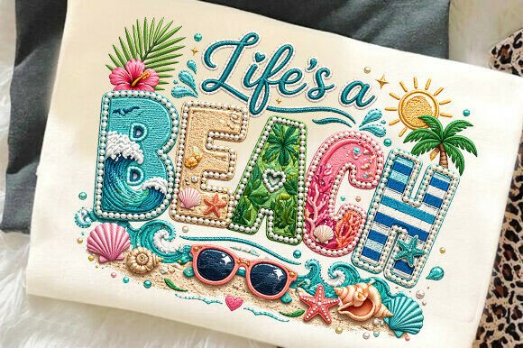 Fax Yarn Summer Beach Embroidery PNG