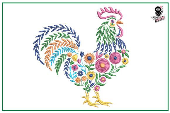 Floral Rooster Embroidery Design