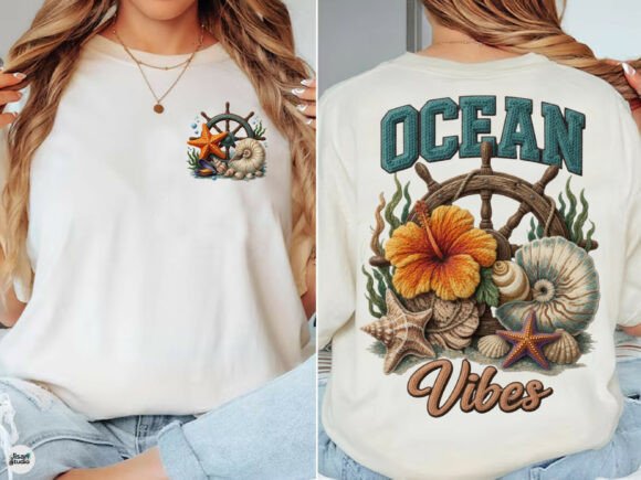Ocean Vibes Beach Summer Embroidery PNG
