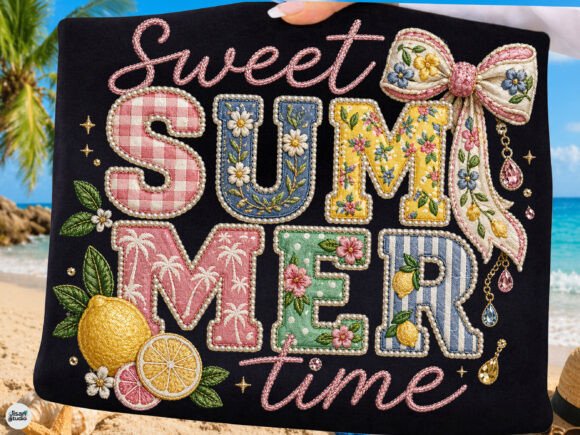 Sweet Summer Lemon Patch Embroidery PNG